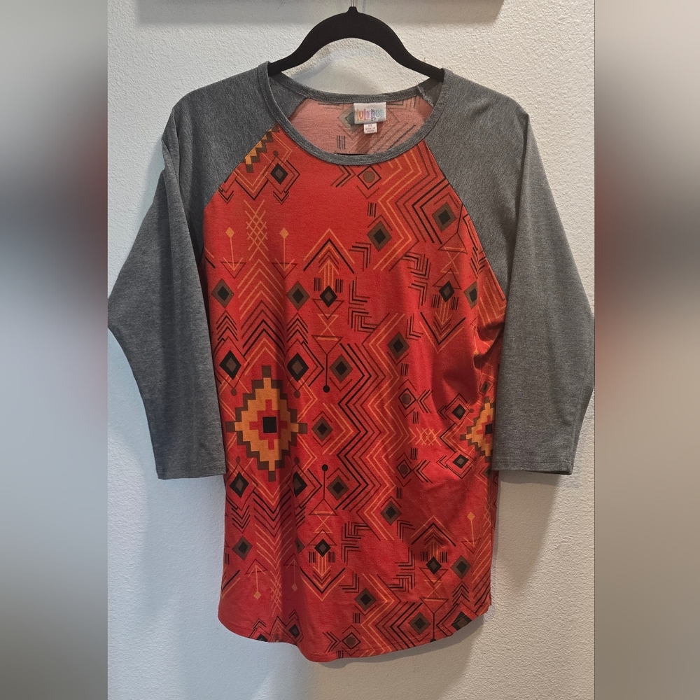 LULA ROE Aztec Print Orange and Gray Women's Top